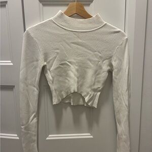 Garage White Ribbed Long Sleeve Crop Top